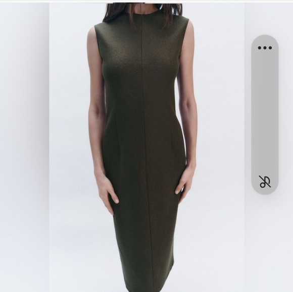 NWT ZARA KHAKI GREEN SLEEVELESS MAXI 100% WOOL DRESS - Picture 1 of 10